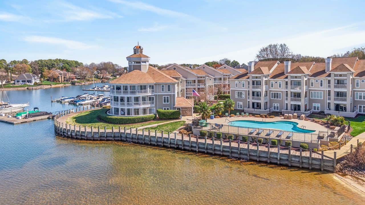 Real Estate Photography in Cornelius NC Drone View of Community and Lake Norman