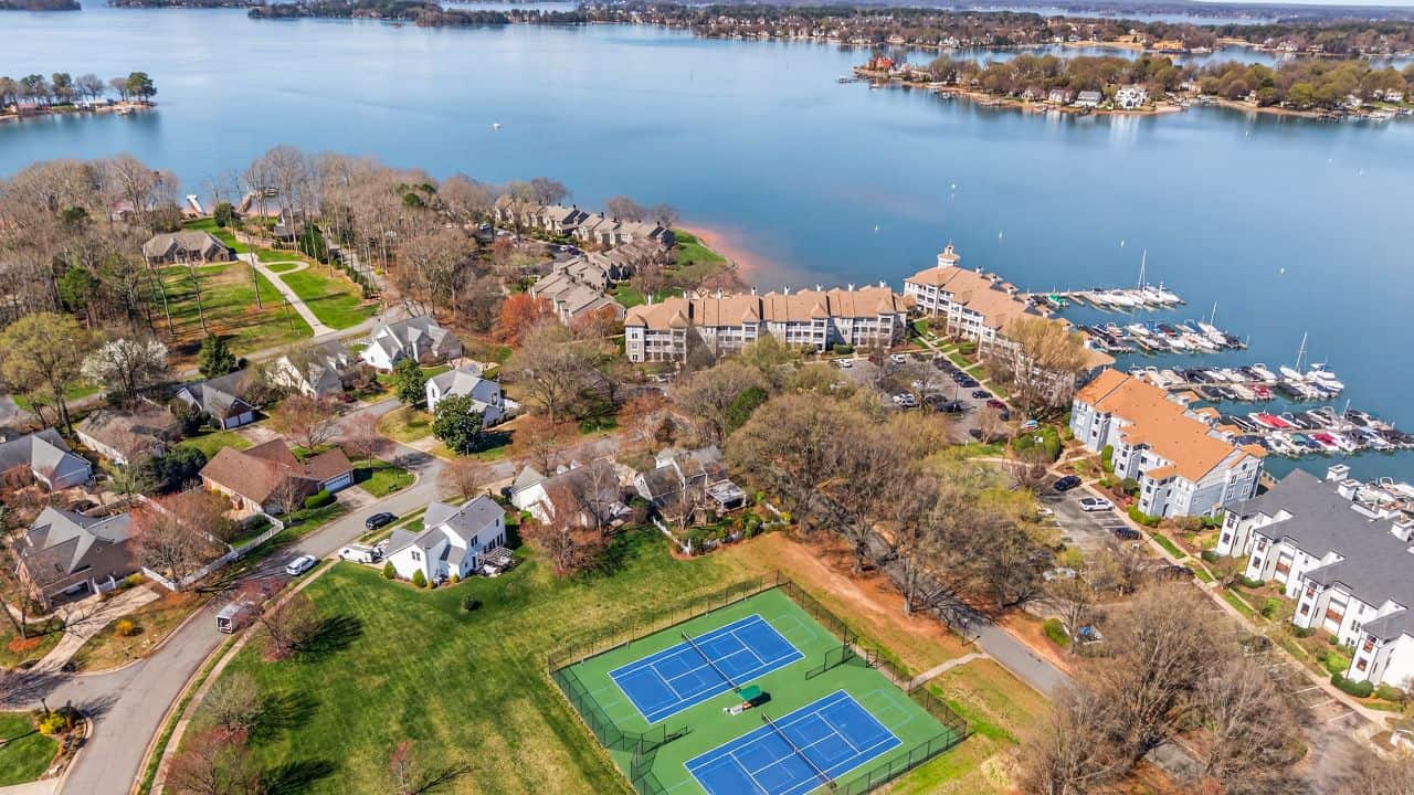 Real Estate Photography in Cornelius NC Drone View of Community and Lake Norman